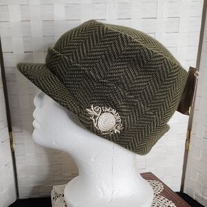 👉*NWT* ELEMENT LOGO MILITARY CADET STYLE CAP IN GREEN HERRINGBONE PATTERN OS